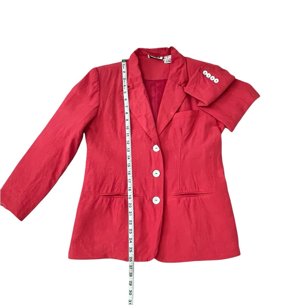 Paul Harris Design Silk & Linen Elegant Red Blazer Skirt Set Size: Small - Picture 3 of 8